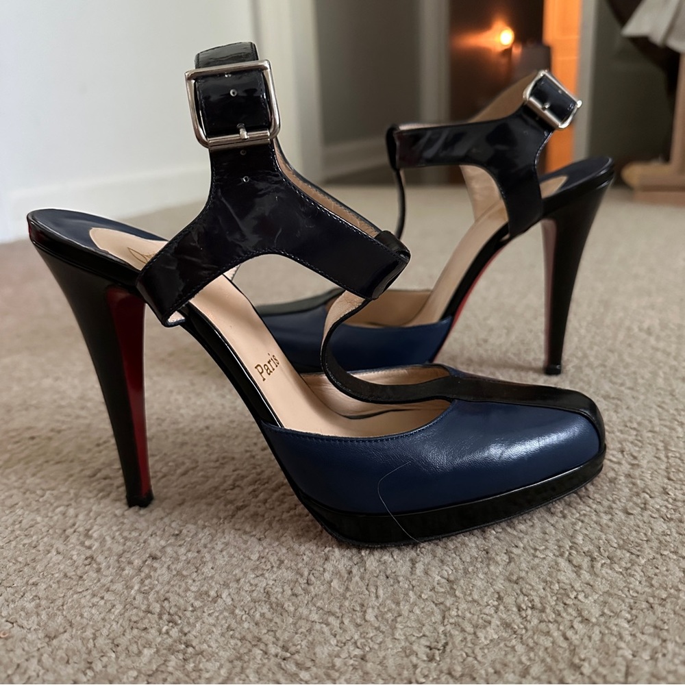 Christian Loubuiton T-Strap Buckle Platform Pumps